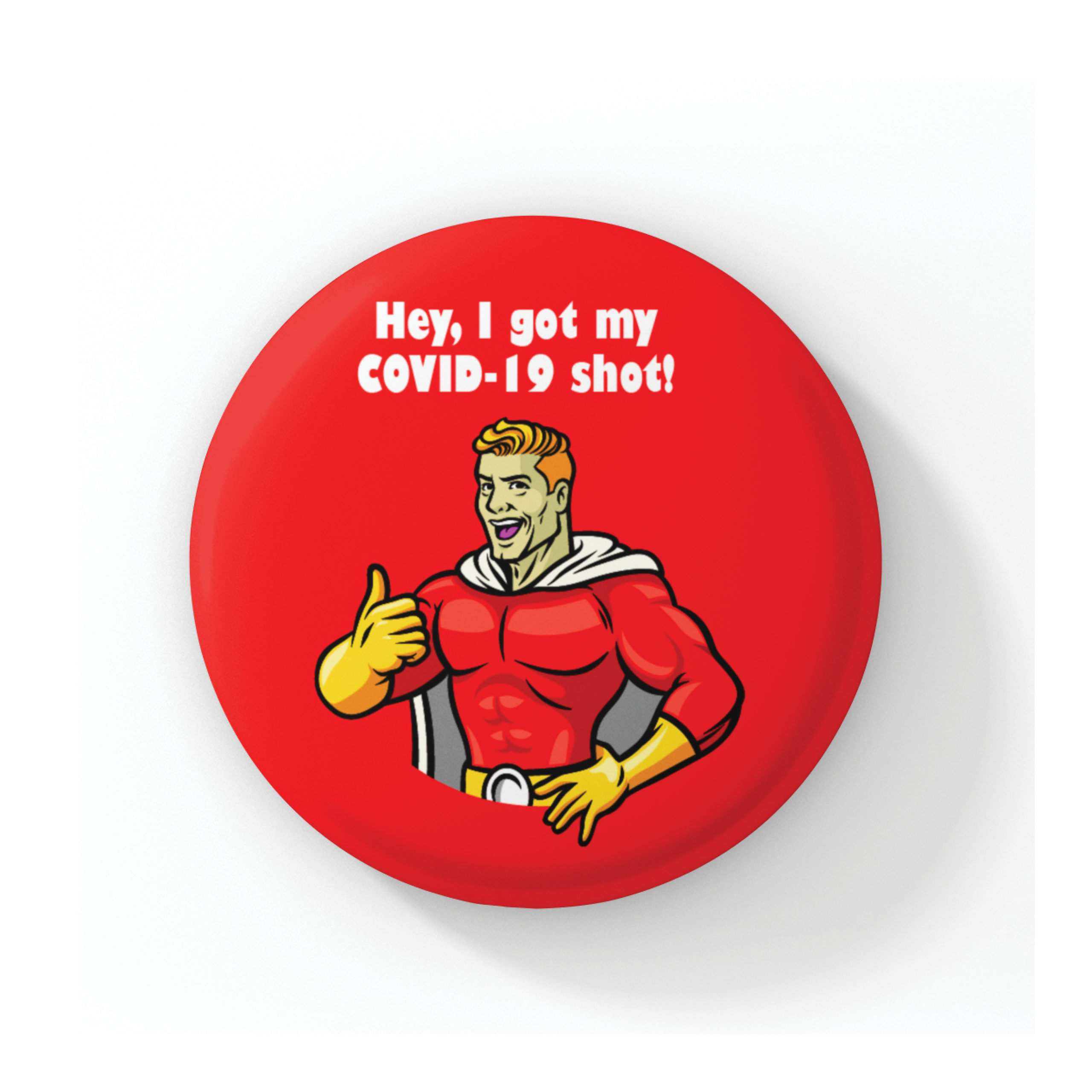 COVID-19 Vaccine Button – Red Super Hero