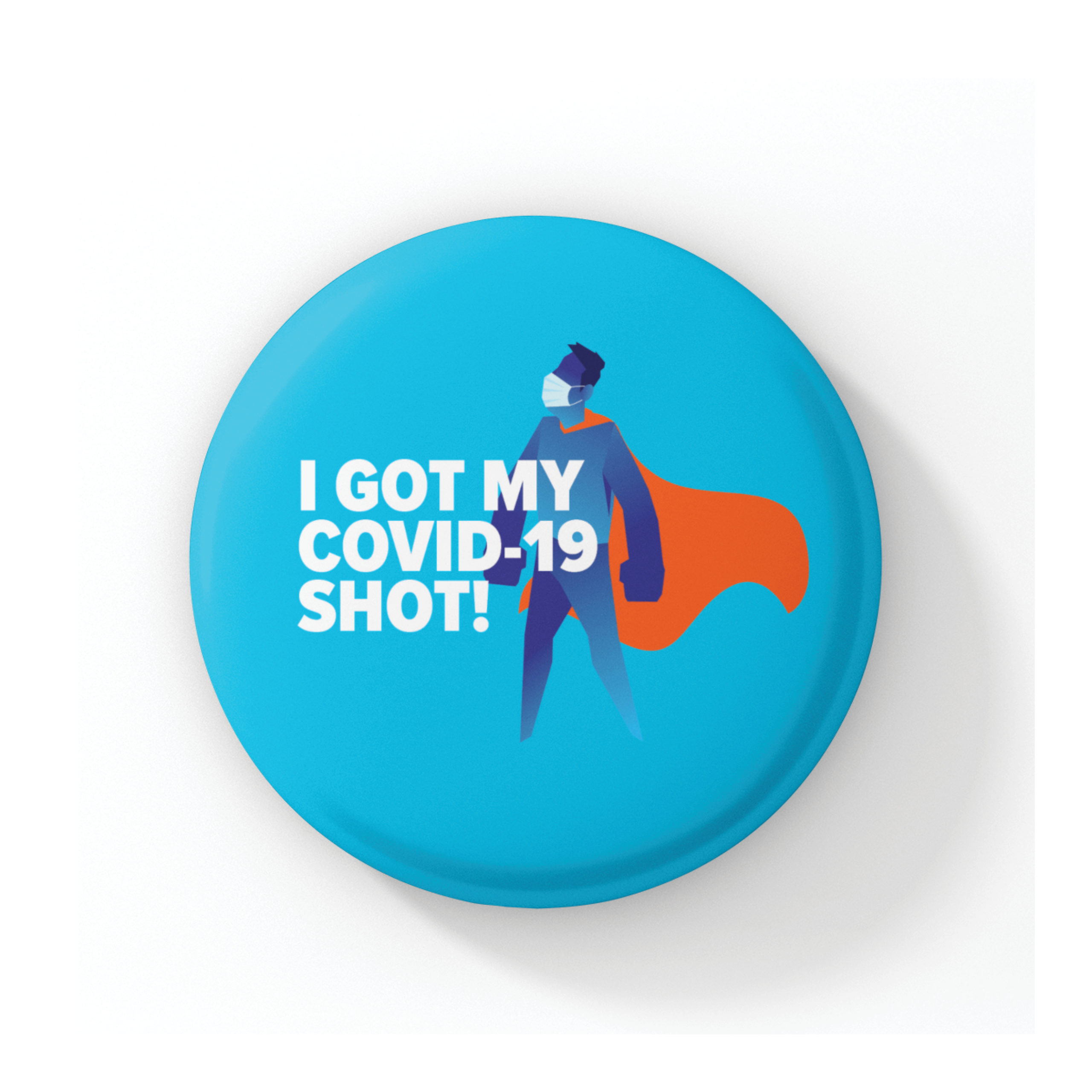 COVID-19 Vaccine Button – Masked Aqua Super Hero